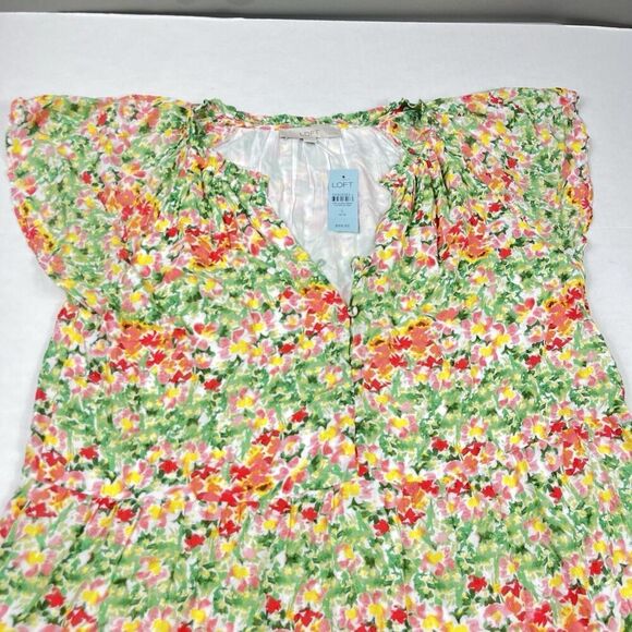 LOFT Plus Size Dress PL NWT Boho Tiered Ruffle Flutter Sleeve Summer Floral - Picture 3 of 11